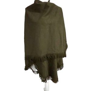 Nina Leonard Fringe Dark Green Shawl Wrap Poncho
